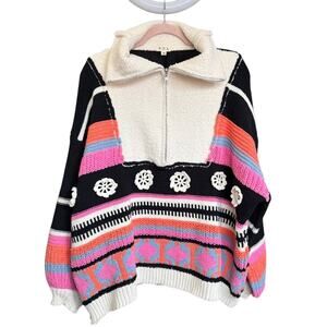 POL Half Zip Patchwork Chenille Sweater Medium Brand Free Spirited Opal Pattern